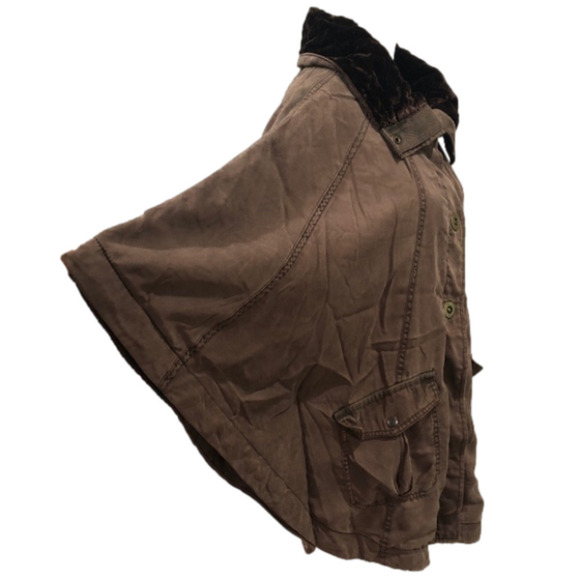Anthropologie Hei Hei Taupe Brown Todra Crushed Velvet Lined Cape Jacket M/L - Picture 5 of 16